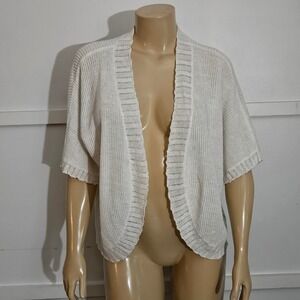 Lauren Ralph Lauren Womens White Knit Open Front Short Sleeve Cardigan One Size